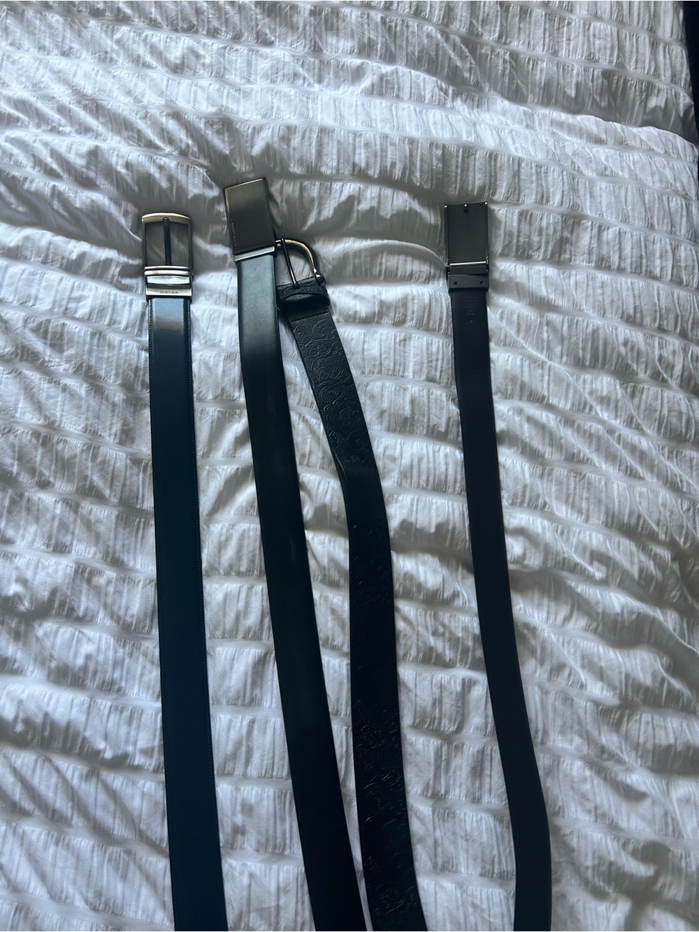 Boconi Black Leather Belt with Brushed Silver Buckle